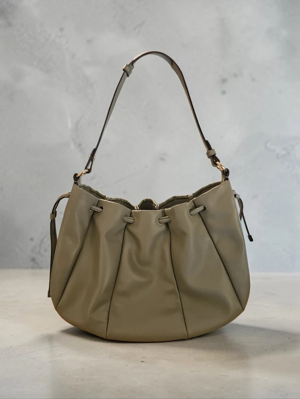 KATE SPADE  Soft Olive Drawstring Hobo Bag with Shoulder Strap